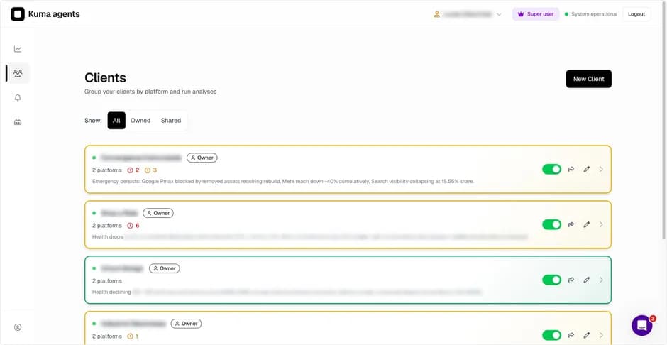Vue liste des clients